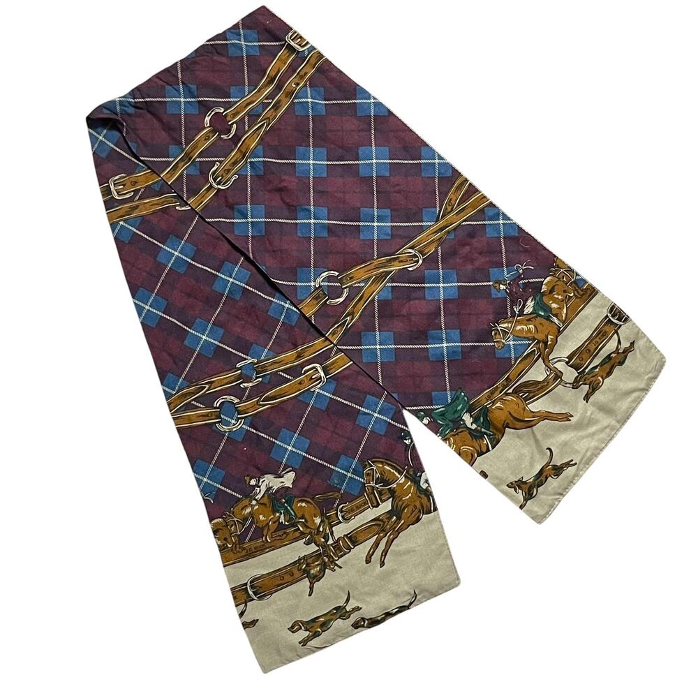 Vintage JG Hook Equestrian Scarf 1980s 1990s Preppy Retro - Picture 2 of 5